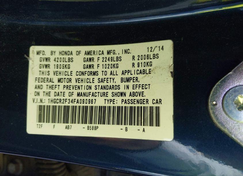 Photo 9 of 2015 Honda Accord LX (VIN 1HGCR2F34FA090967)