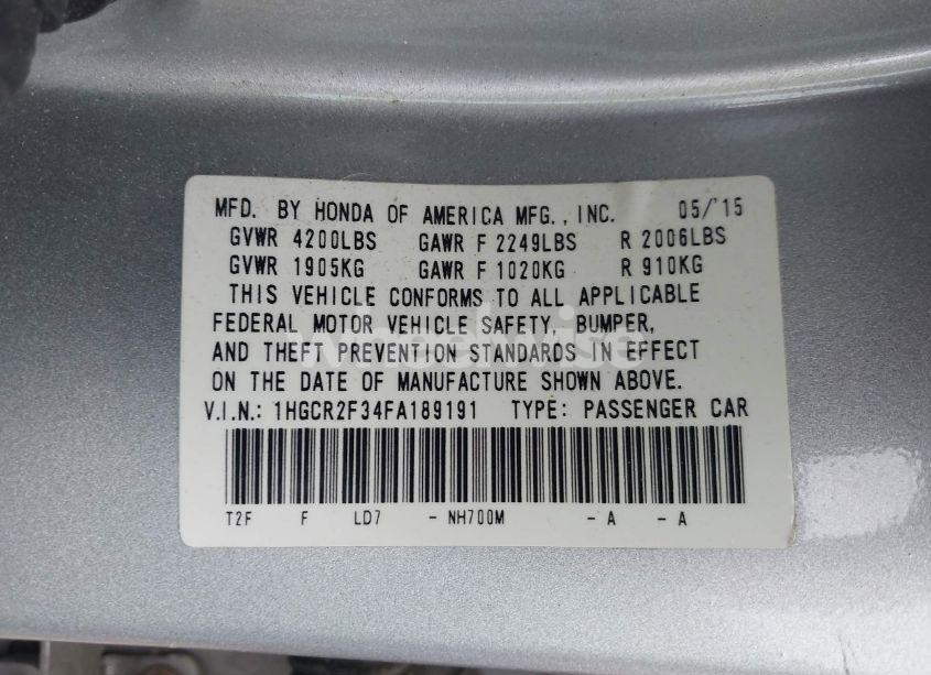 Photo 9 of 2015 Honda Accord LX (VIN 1HGCR2F34FA189191)