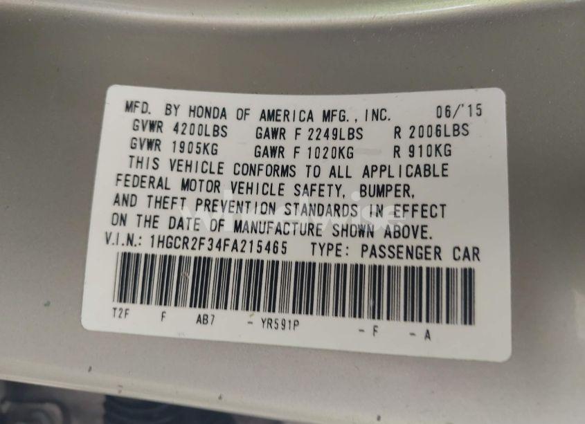 Photo 9 of 2015 Honda Accord LX (VIN 1HGCR2F34FA215465)