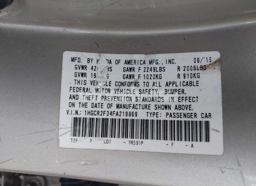 Photo 9 of 2015 Honda Accord LX (VIN 1HGCR2F34FA219869)