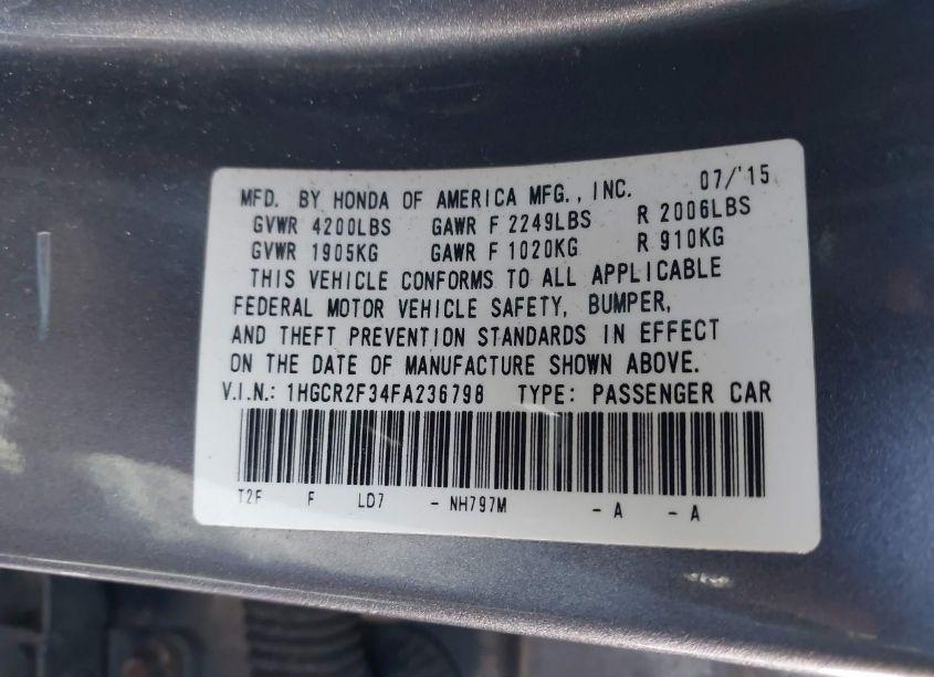 Photo 9 of 2015 Honda Accord LX (VIN 1HGCR2F34FA236798)