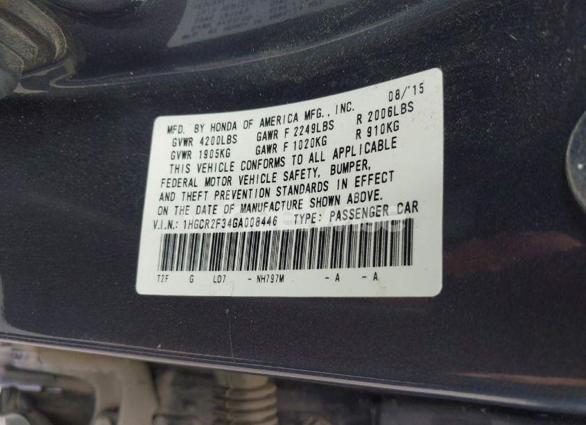 Photo 9 of 2016 Honda Accord LX (VIN 1HGCR2F34GA008446)