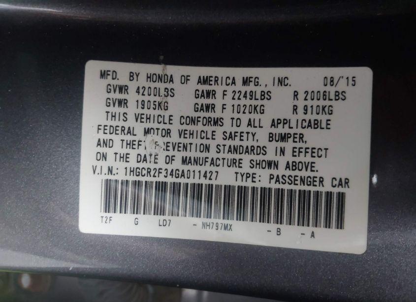 Photo 9 of 2016 Honda Accord LX (VIN 1HGCR2F34GA011427)