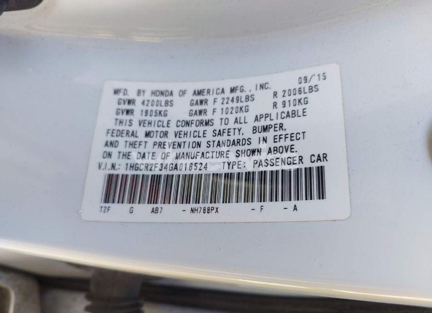 Photo 9 of 2016 Honda Accord LX (VIN 1HGCR2F34GA018524)