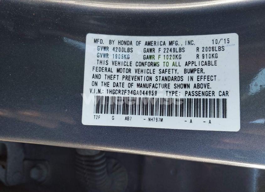 Photo 9 of 2016 Honda Accord LX (VIN 1HGCR2F34GA044959)