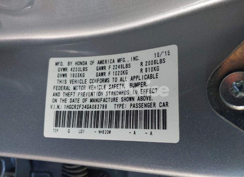 Photo 9 of 2016 Honda Accord LX (VIN 1HGCR2F34GA063799)