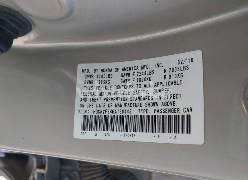 Photo 9 of 2016 Honda Accord LX (VIN 1HGCR2F34GA130448)