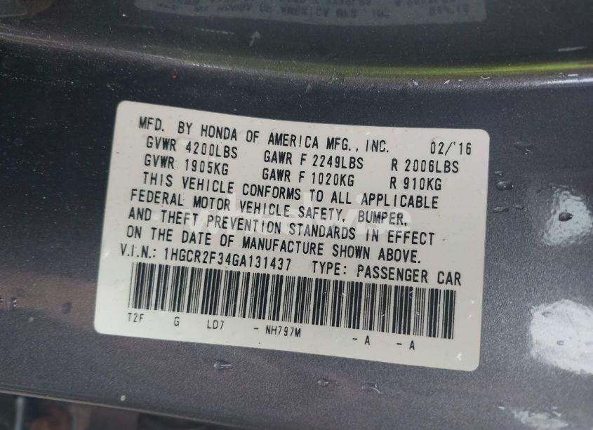 Photo 9 of 2016 Honda Accord LX (VIN 1HGCR2F34GA131437)