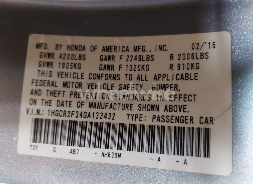 Photo 9 of 2016 Honda Accord LX (VIN 1HGCR2F34GA133432)