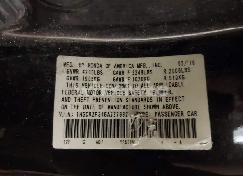 Photo 9 of 2016 Honda Accord LX (VIN 1HGCR2F34GA227892)