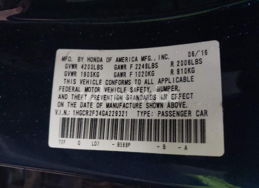 Photo 9 of 2016 Honda Accord LX (VIN 1HGCR2F34GA229321)