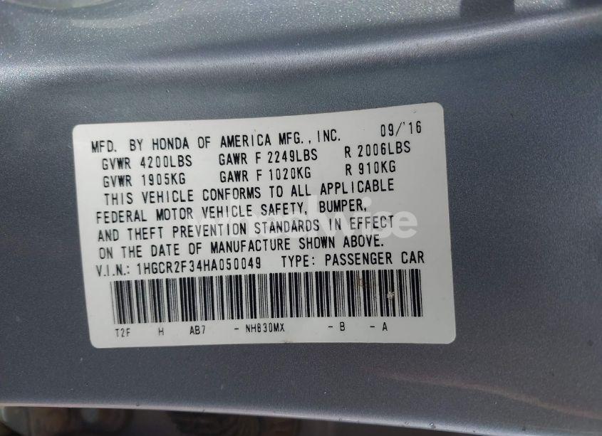 Photo 9 of 2017 Honda Accord LX (VIN 1HGCR2F34HA050049)