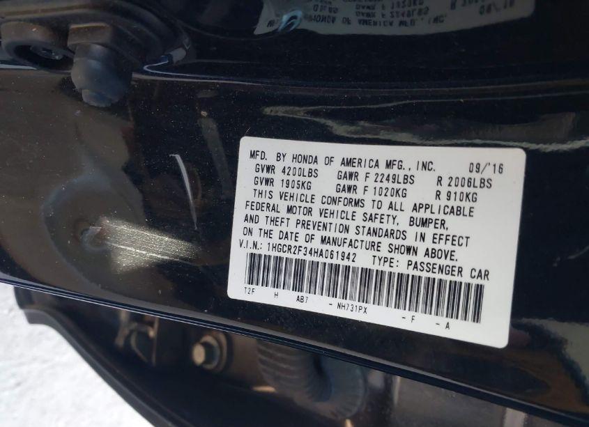 Photo 9 of 2017 Honda Accord LX (VIN 1HGCR2F34HA061942)