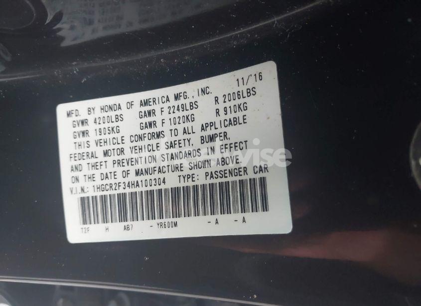 Photo 9 of 2017 Honda Accord LX (VIN 1HGCR2F34HA100304)