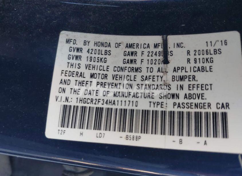 Photo 9 of 2017 Honda Accord LX (VIN 1HGCR2F34HA111710)