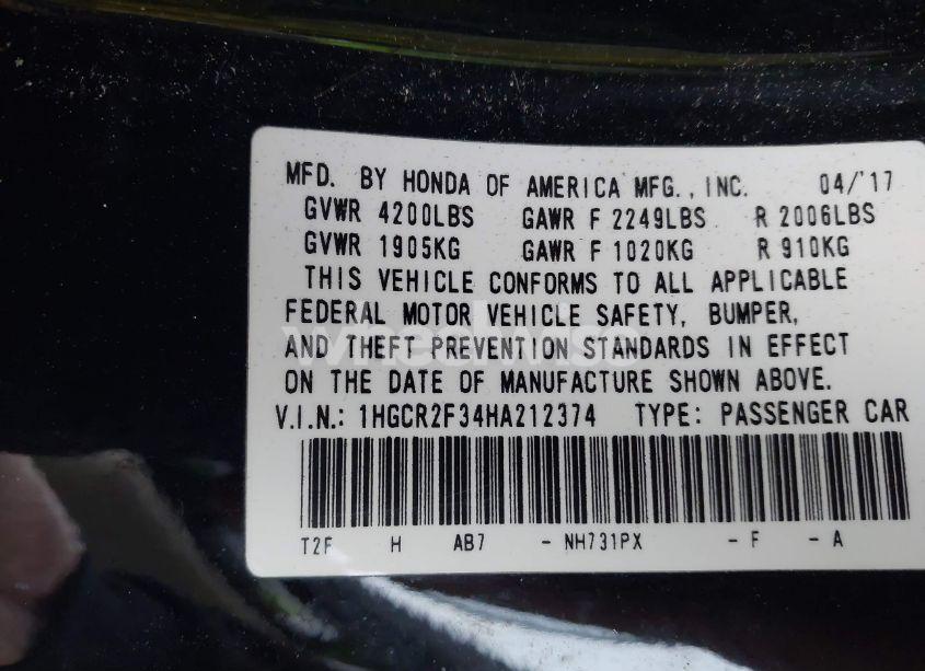 Photo 9 of 2017 Honda Accord LX (VIN 1HGCR2F34HA212374)