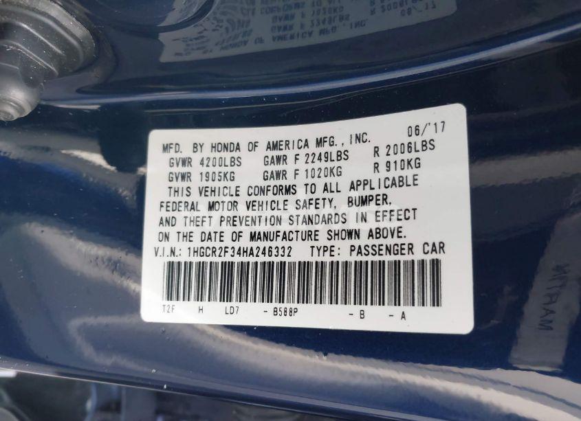 Photo 9 of 2017 Honda Accord LX (VIN 1HGCR2F34HA246332)