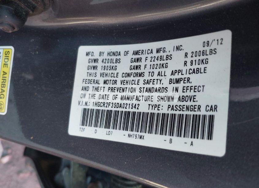 Photo 9 of 2013 Honda Accord LX (VIN 1HGCR2F35DA021542)
