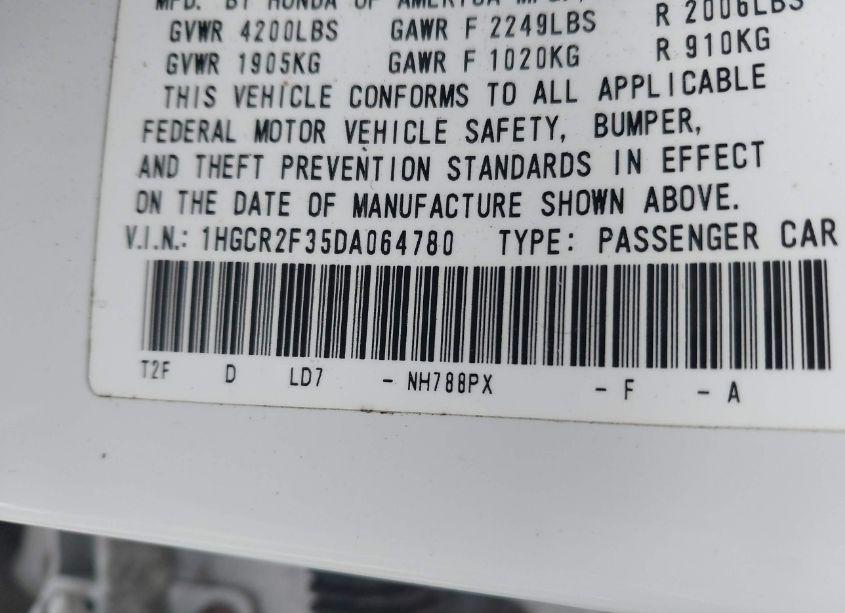 Photo 9 of 2013 Honda Accord LX (VIN 1HGCR2F35DA064780)