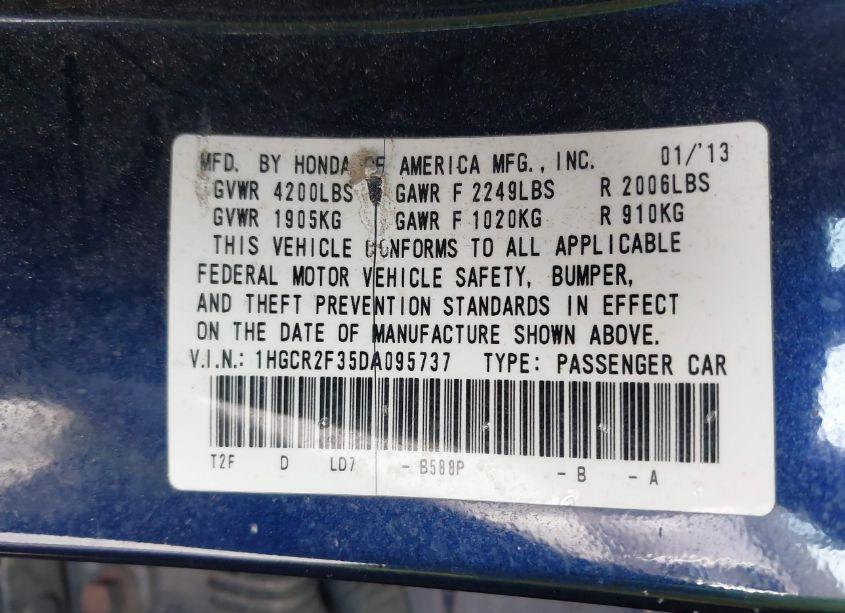 Photo 9 of 2013 Honda Accord LX (VIN 1HGCR2F35DA095737)