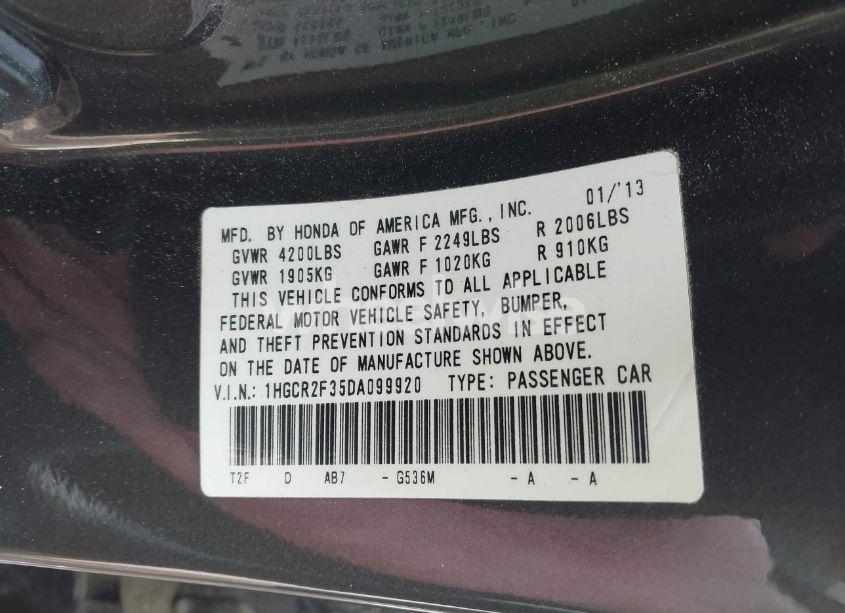 Photo 9 of 2013 Honda Accord LX (VIN 1HGCR2F35DA099920)