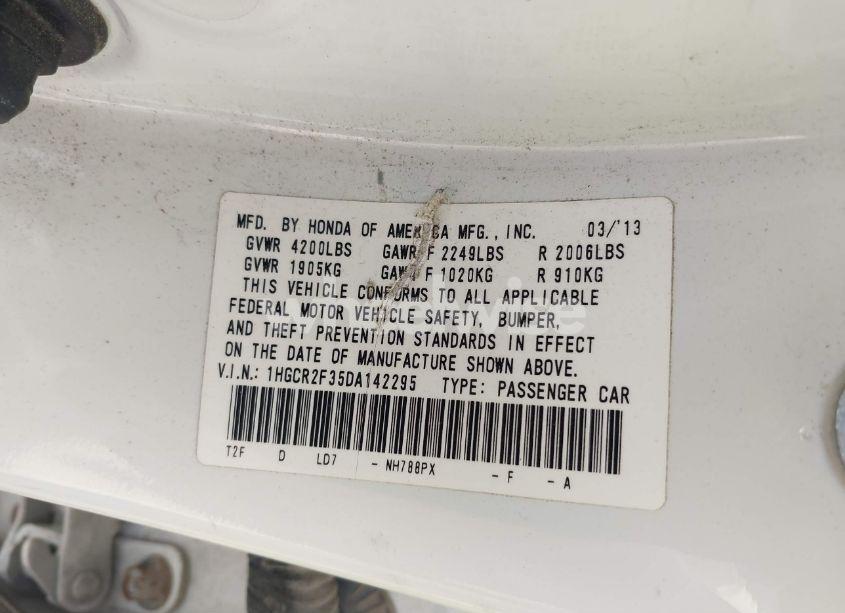 Photo 9 of 2013 Honda Accord LX (VIN 1HGCR2F35DA142295)