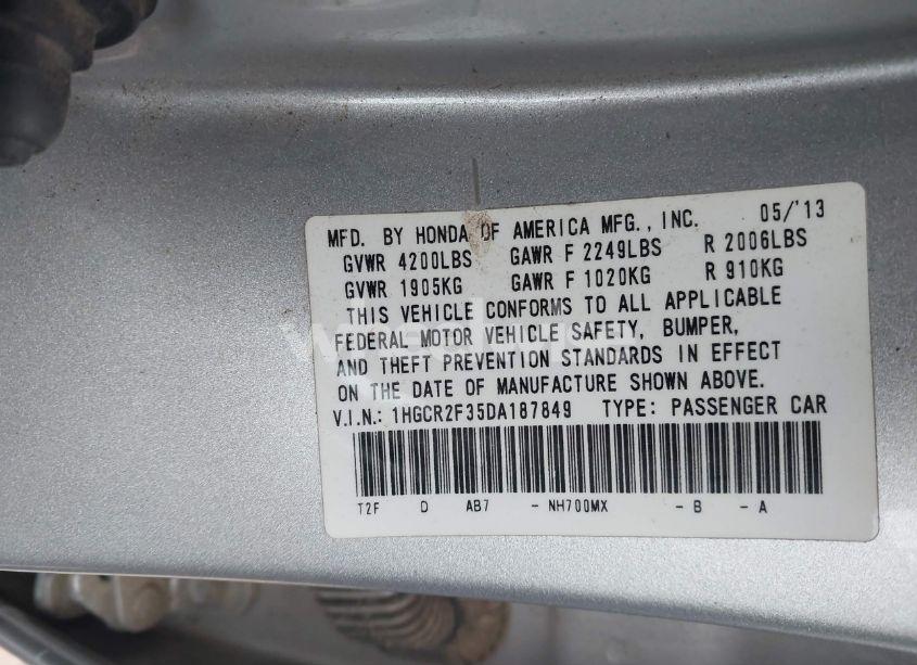 Photo 9 of 2013 Honda Accord LX (VIN 1HGCR2F35DA187849)