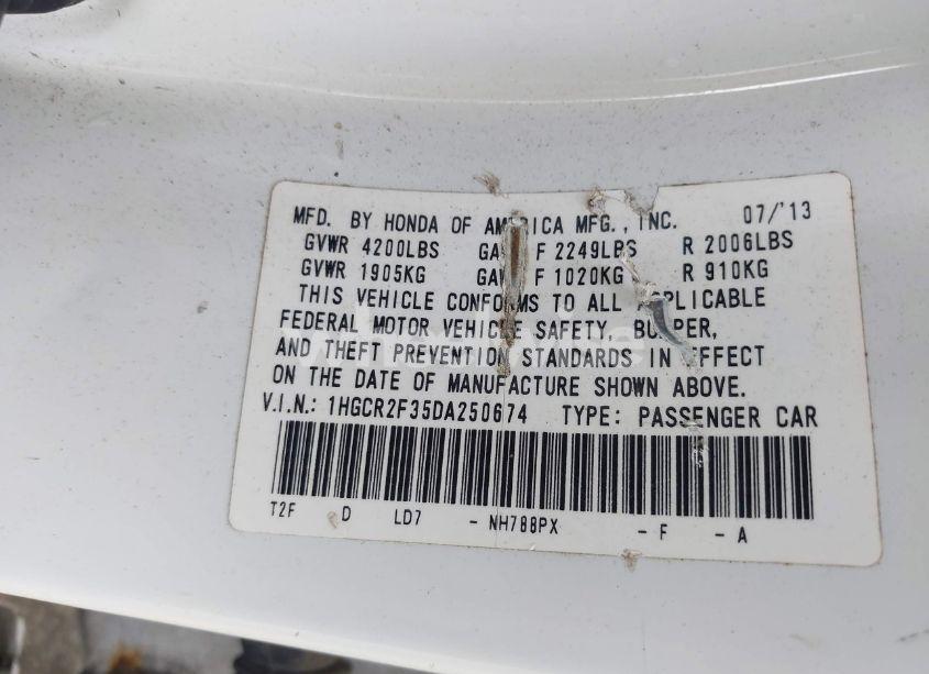 Photo 9 of 2013 Honda Accord LX (VIN 1HGCR2F35DA250674)