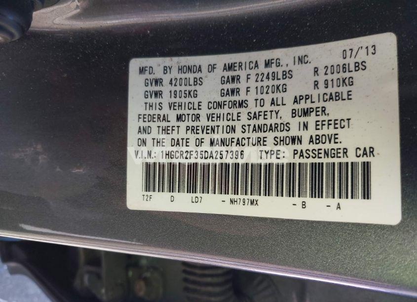 Photo 9 of 2013 Honda Accord LX (VIN 1HGCR2F35DA257396)