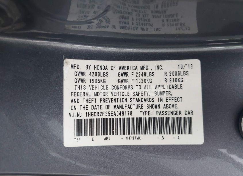 Photo 9 of 2014 Honda Accord LX (VIN 1HGCR2F35EA049178)