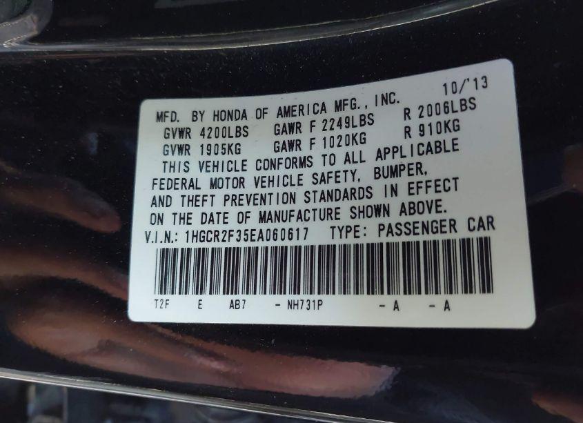 Photo 9 of 2014 Honda Accord LX (VIN 1HGCR2F35EA060617)