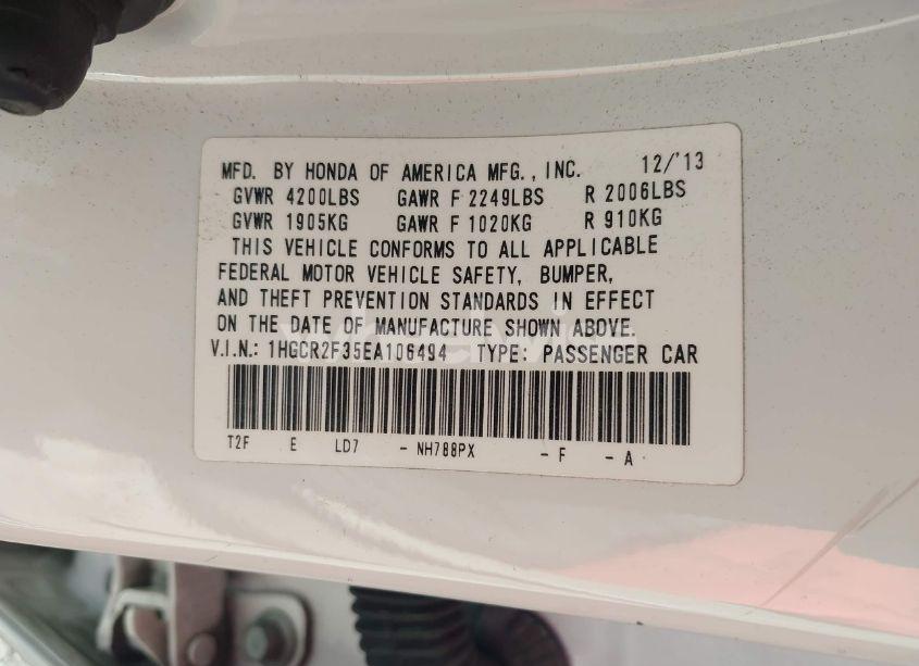 Photo 9 of 2014 Honda Accord LX (VIN 1HGCR2F35EA106494)