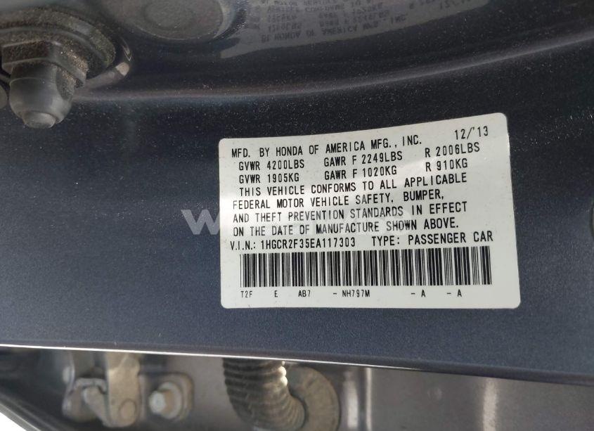 Photo 9 of 2014 Honda Accord LX (VIN 1HGCR2F35EA117303)