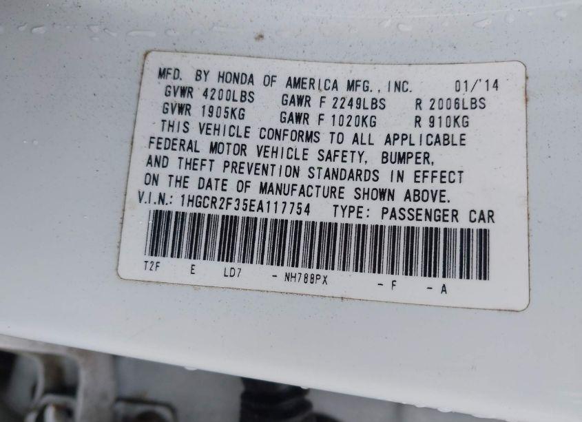 Photo 9 of 2014 Honda Accord LX (VIN 1HGCR2F35EA117754)