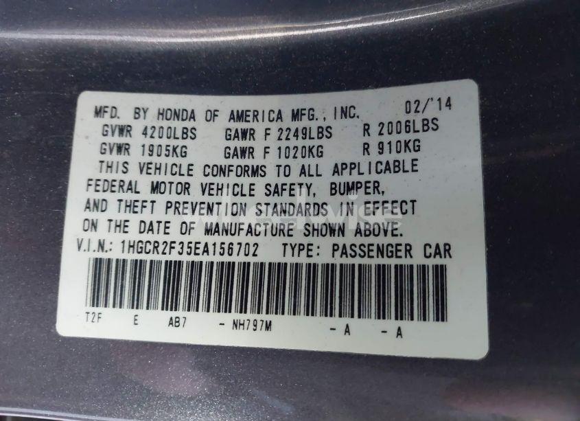 Photo 9 of 2014 Honda Accord LX (VIN 1HGCR2F35EA156702)