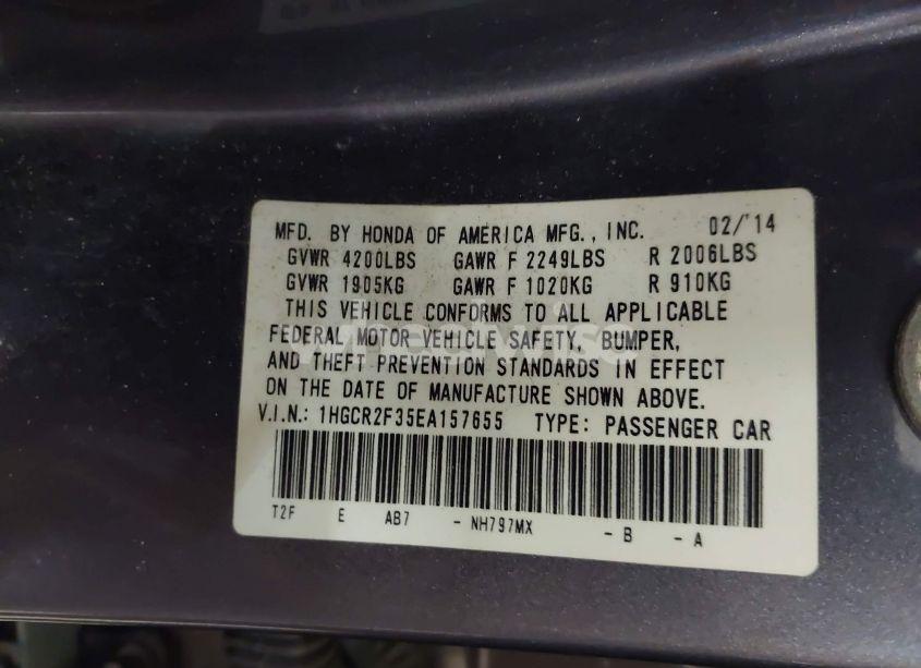 Photo 9 of 2014 Honda Accord LX (VIN 1HGCR2F35EA157655)