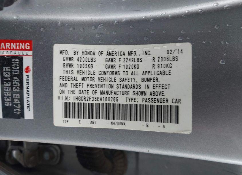 Photo 9 of 2014 Honda Accord LX (VIN 1HGCR2F35EA160765)