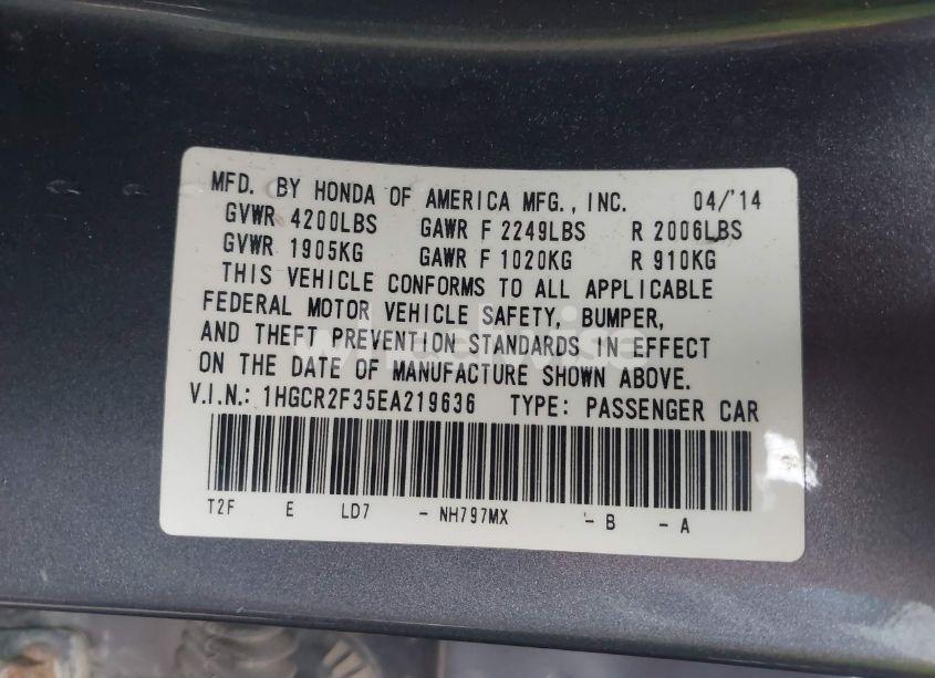 Photo 9 of 2014 Honda Accord LX (VIN 1HGCR2F35EA219636)