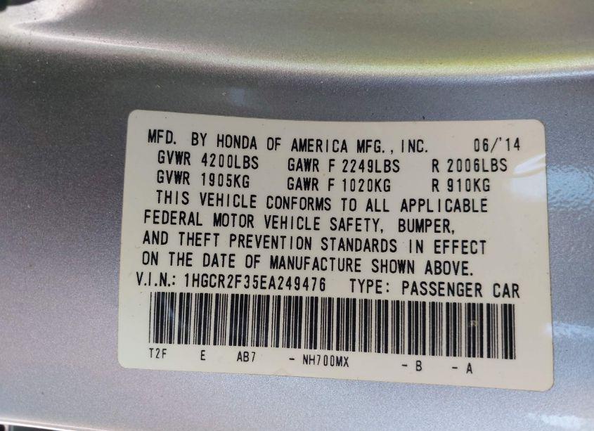 Photo 9 of 2014 Honda Accord LX (VIN 1HGCR2F35EA249476)