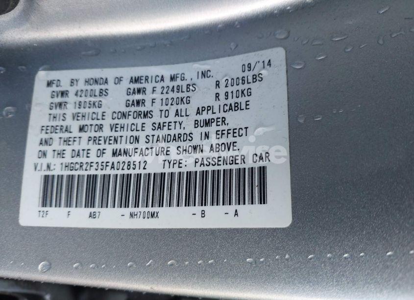 Photo 9 of 2015 Honda Accord LX (VIN 1HGCR2F35FA028512)