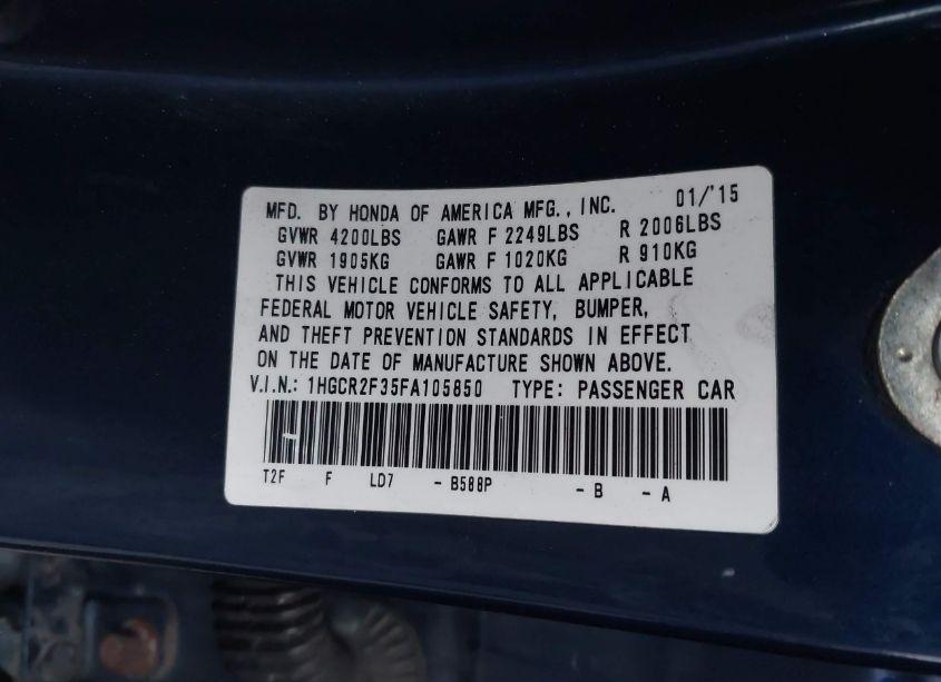 Photo 9 of 2015 Honda Accord LX (VIN 1HGCR2F35FA105850)