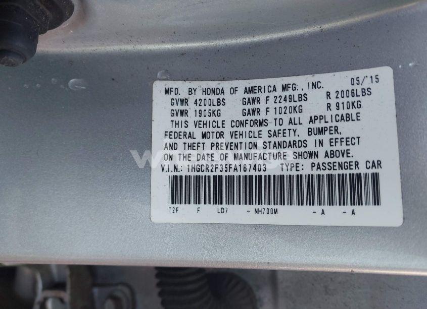 Photo 9 of 2015 Honda Accord LX (VIN 1HGCR2F35FA187403)