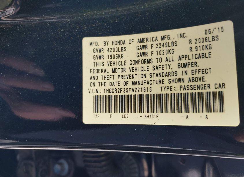 Photo 9 of 2015 Honda Accord LX (VIN 1HGCR2F35FA221615)