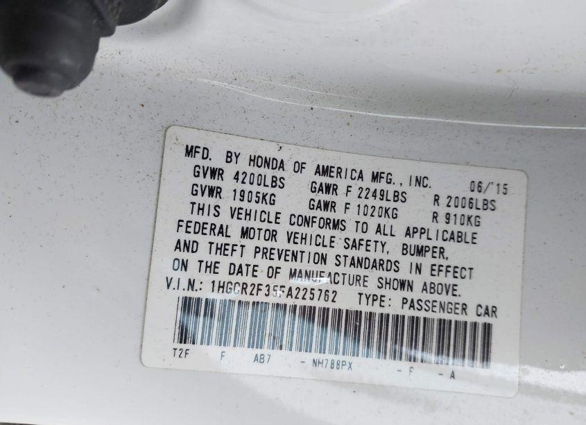 Photo 9 of 2015 Honda Accord LX (VIN 1HGCR2F35FA225762)