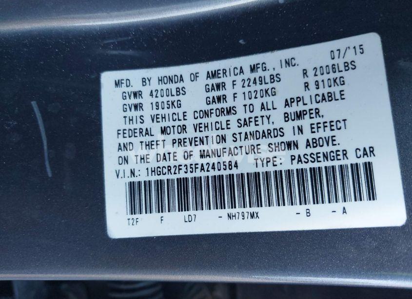 Photo 9 of 2015 Honda Accord LX (VIN 1HGCR2F35FA240584)