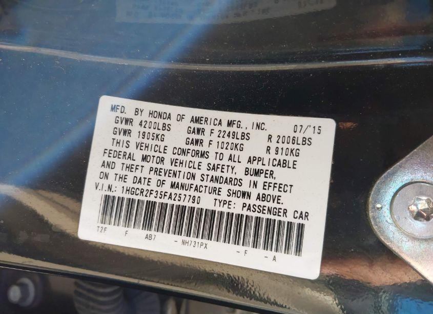 Photo 9 of 2015 Honda Accord LX (VIN 1HGCR2F35FA257790)