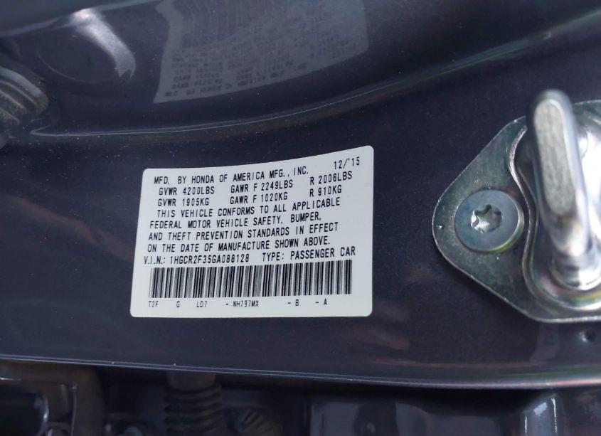 Photo 9 of 2016 Honda Accord LX (VIN 1HGCR2F35GA088128)