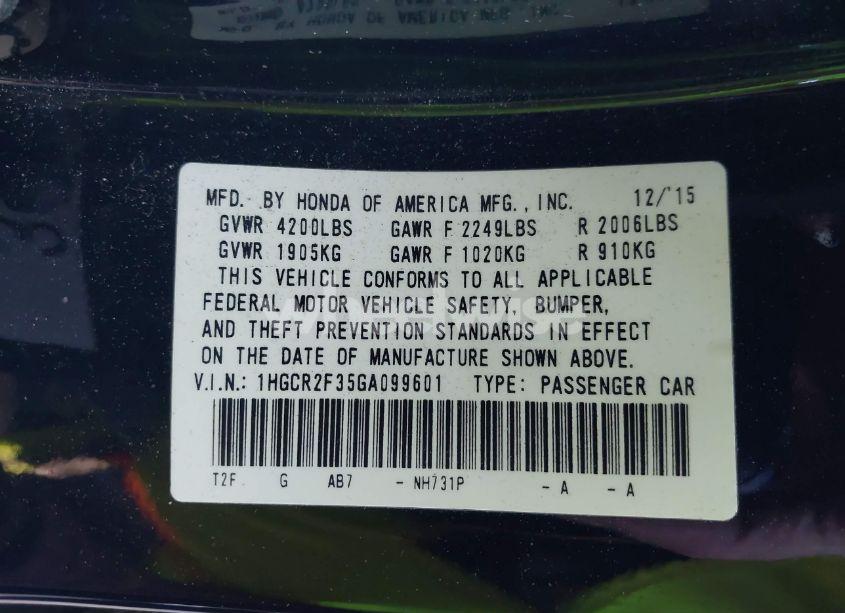 Photo 9 of 2016 Honda Accord LX (VIN 1HGCR2F35GA099601)