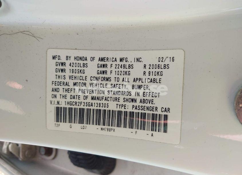 Photo 9 of 2016 Honda Accord LX (VIN 1HGCR2F35GA139305)