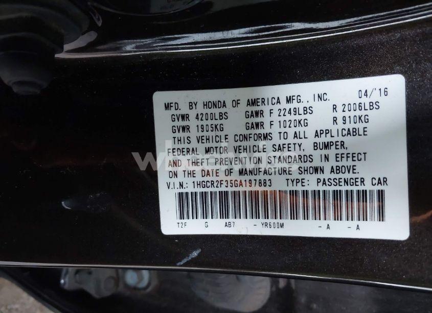 Photo 9 of 2016 Honda Accord LX (VIN 1HGCR2F35GA197883)